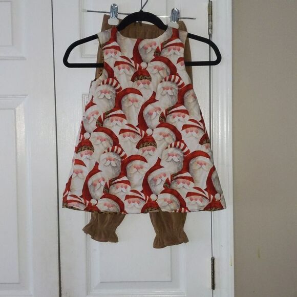 Beanstalk Boutique Leopard Santa reversible outfit & handmade NEW hair bow Sz 4 - Picture 3 of 16